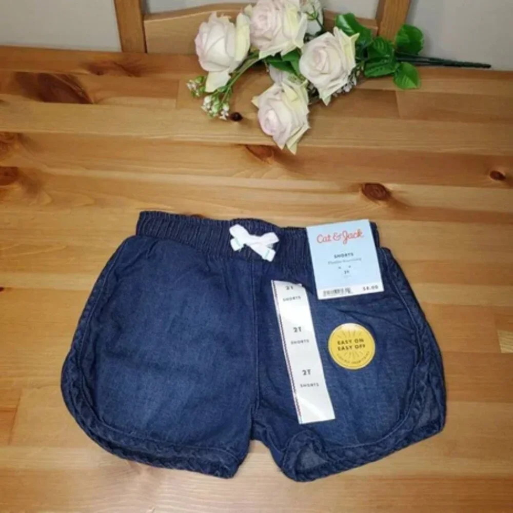 Toddler Girls' Denim Shorts - Cat & Jack 2T Dark Blue - Picture 2 of 5